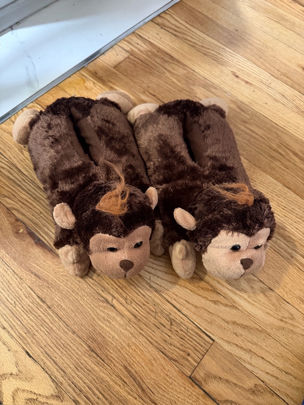 Brown Plush Monkey Slip-On Shoes